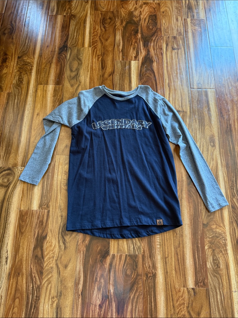 Legendary Whitetails Navy Body Raglan Long Sleeve Tee with Gray Sleeves